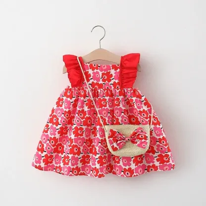 Baby Girls Summer Cotton Floral or Strawberry Print Dress - Red - 2-3T - image 3