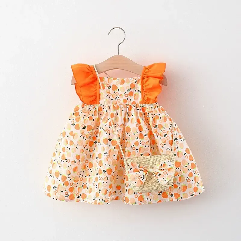 Baby Girls Summer Cotton Floral or Strawberry Print Dress - Orange Strawberry - 2-3T - image 5