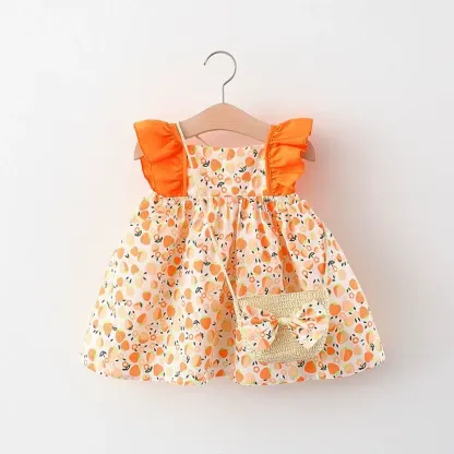Baby Girls Summer Cotton Floral or Strawberry Print Dress - Orange Strawberry - 2-3T - image 5
