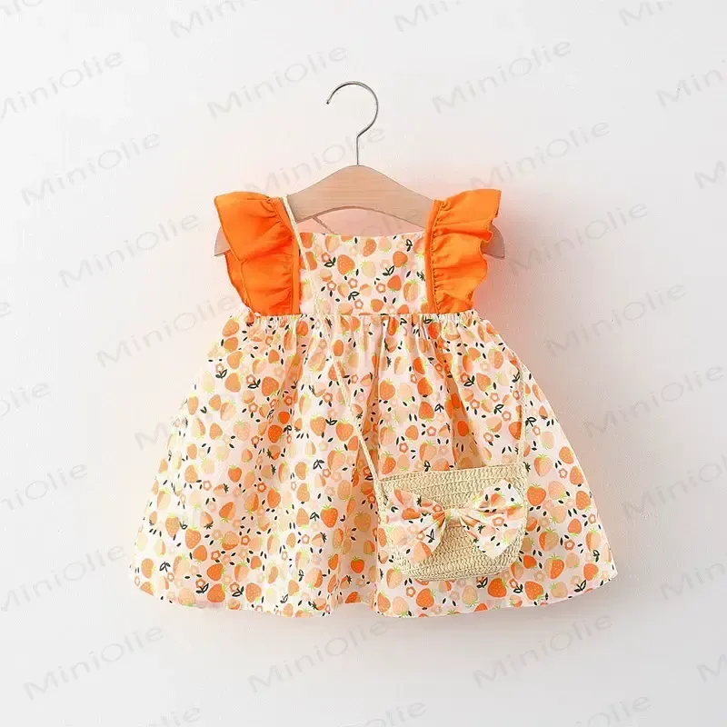 Baby Girls Summer Cotton Floral or Strawberry Print Dress - Orange Strawberry - 2-3T - image 5