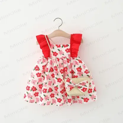 Baby Girls Summer Cotton Floral or Strawberry Print Dress - Red Flower - 2-3T - image 6