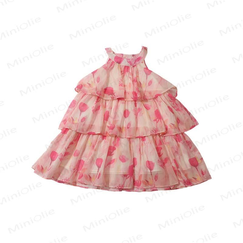 Toddler Girls Cotton Pink Tulip Print Dress - image 3
