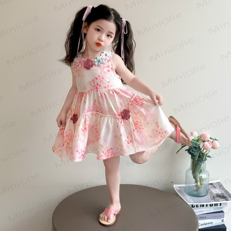Toddler Kid Girls Cotton Pink Floral Sleeveless Dress - Pink - 8-9T - image 2