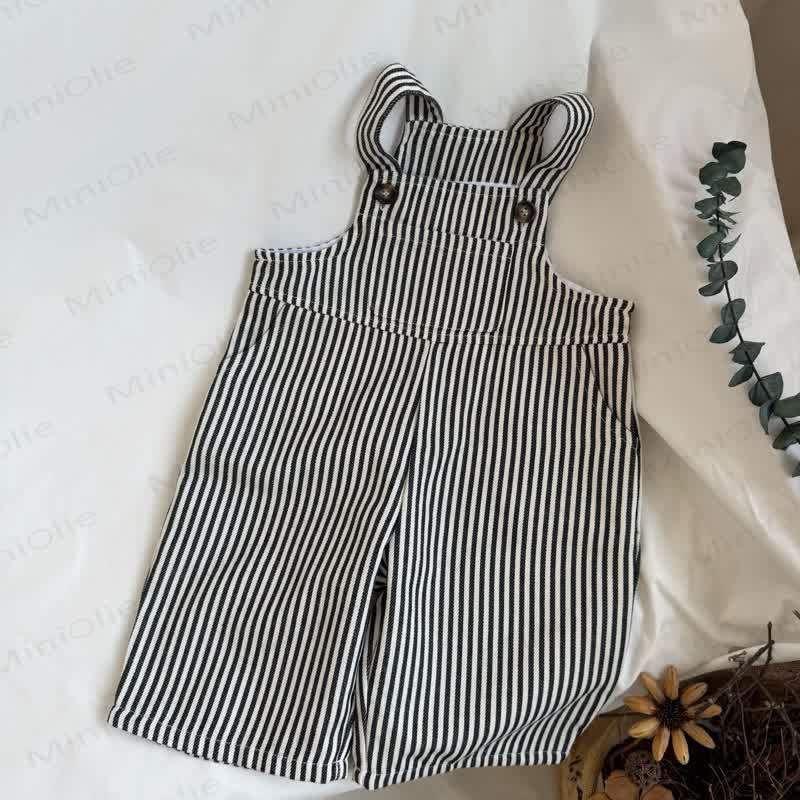 Toddler Cotton Black and White Striped Overalls - White&Black - 6-7T - image 1