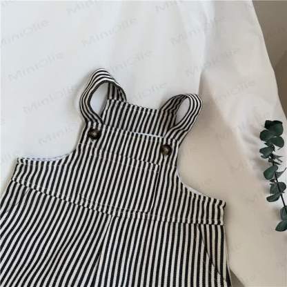 Toddler Cotton Black and White Striped Overalls - image 2