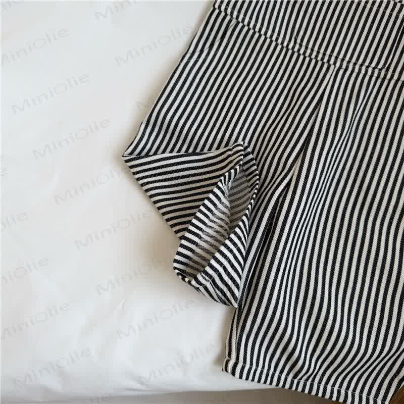 Toddler Cotton Black and White Striped Overalls - image 4