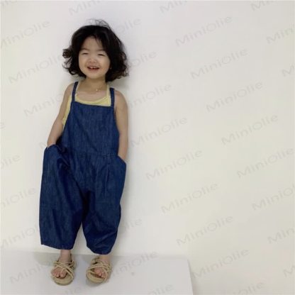 Toddler Cotton Solid Navy Denim Overalls - image 6