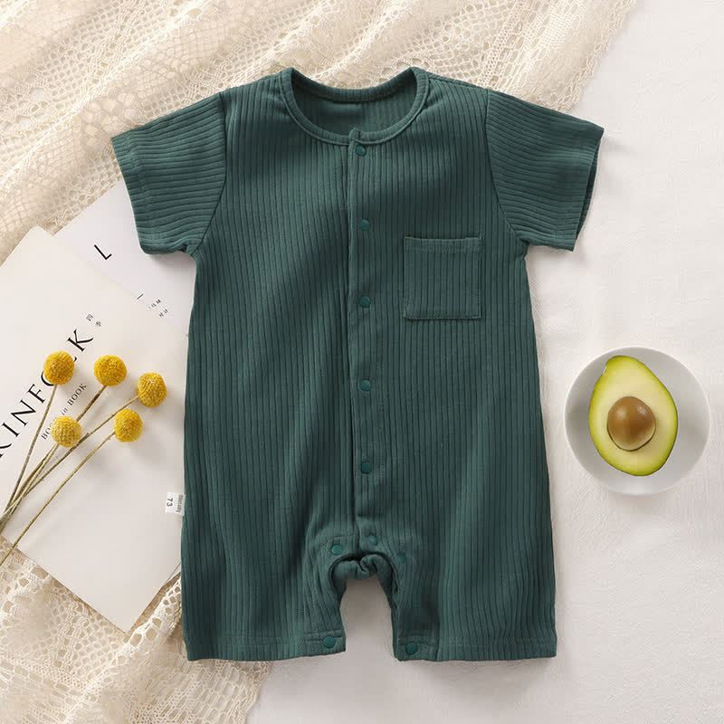 Baby Solid Color Ribbed Front Snaps Romper - Green - 18-24M - image 8