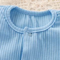 Baby Solid Color Ribbed Front Snaps Romper - image 9