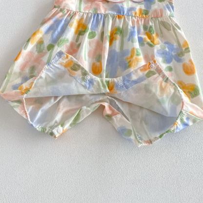 Baby Girl Floral Ruffle Sleeveless Romper with Headband - image 5