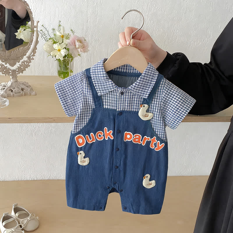 DUCK PARTY Baby Gingham Denim Romper - Blue - 18-24M - image 1