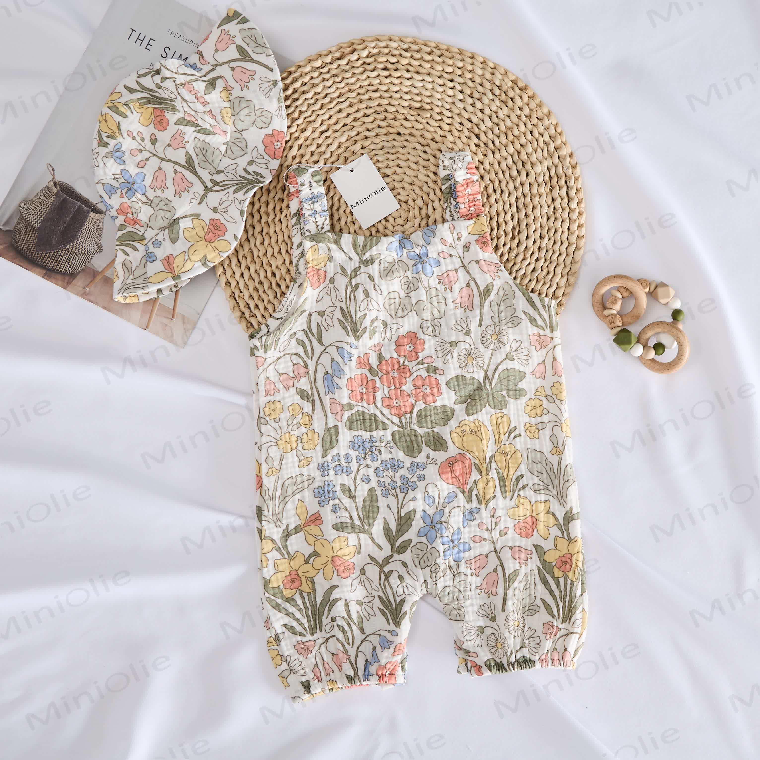 Baby Spring Flowers White Romper With Hat - image 7