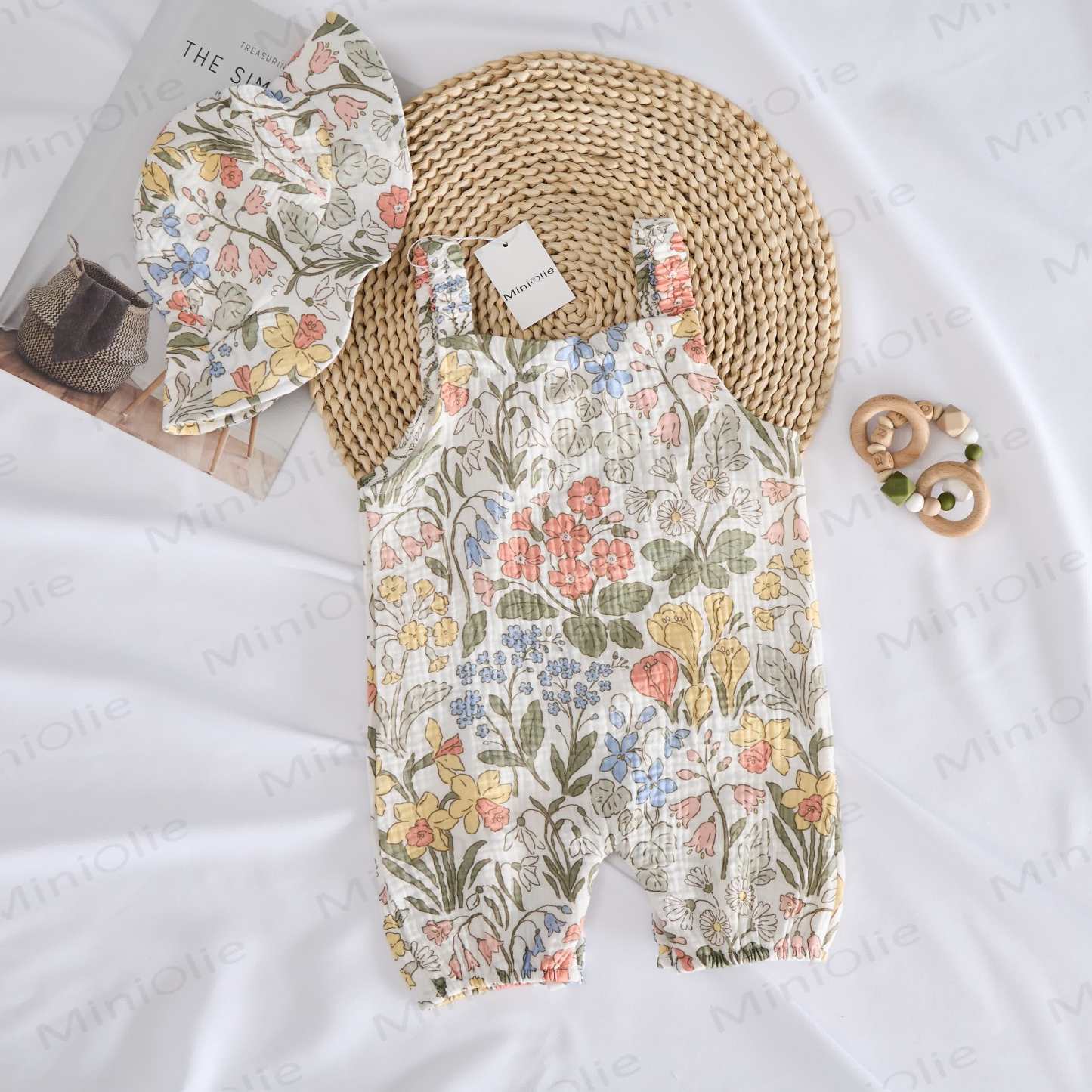 Baby Spring Flowers White Romper With Hat - image 7