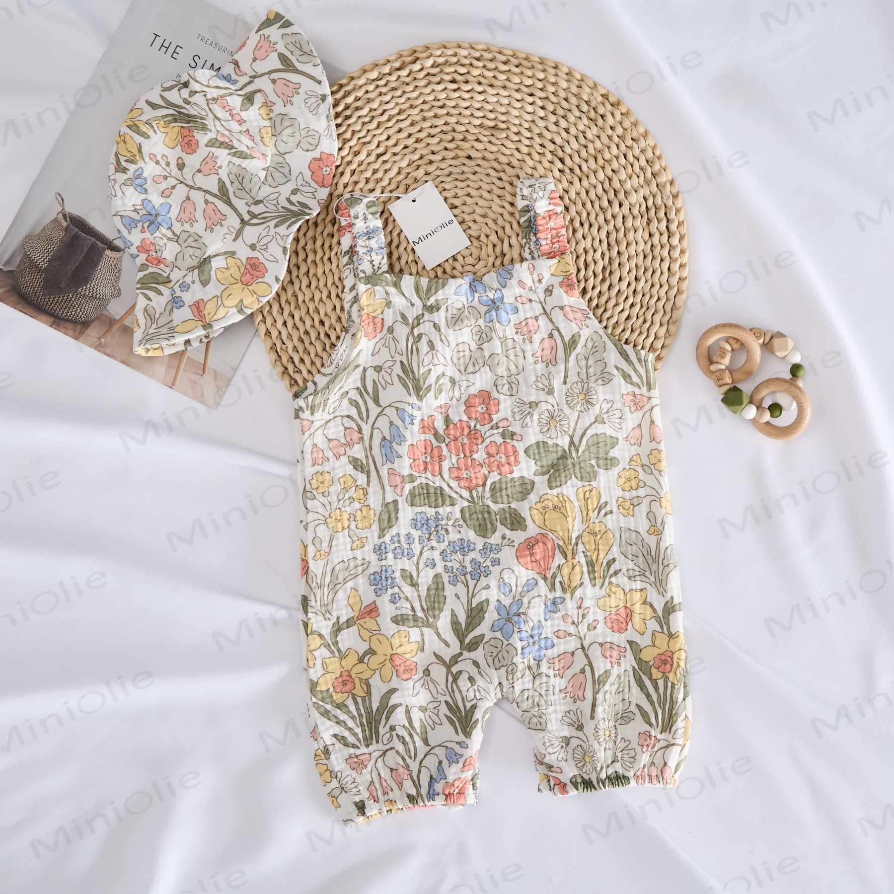 Baby Spring Flowers White Romper With Hat - image 7