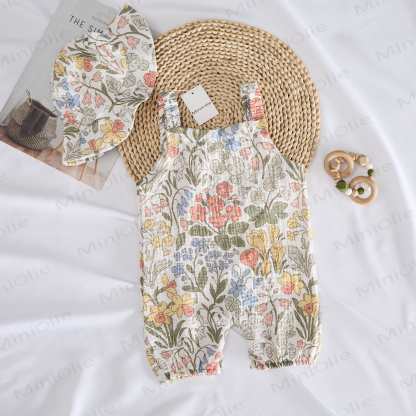 Baby Spring Flowers White Romper With Hat - image 7