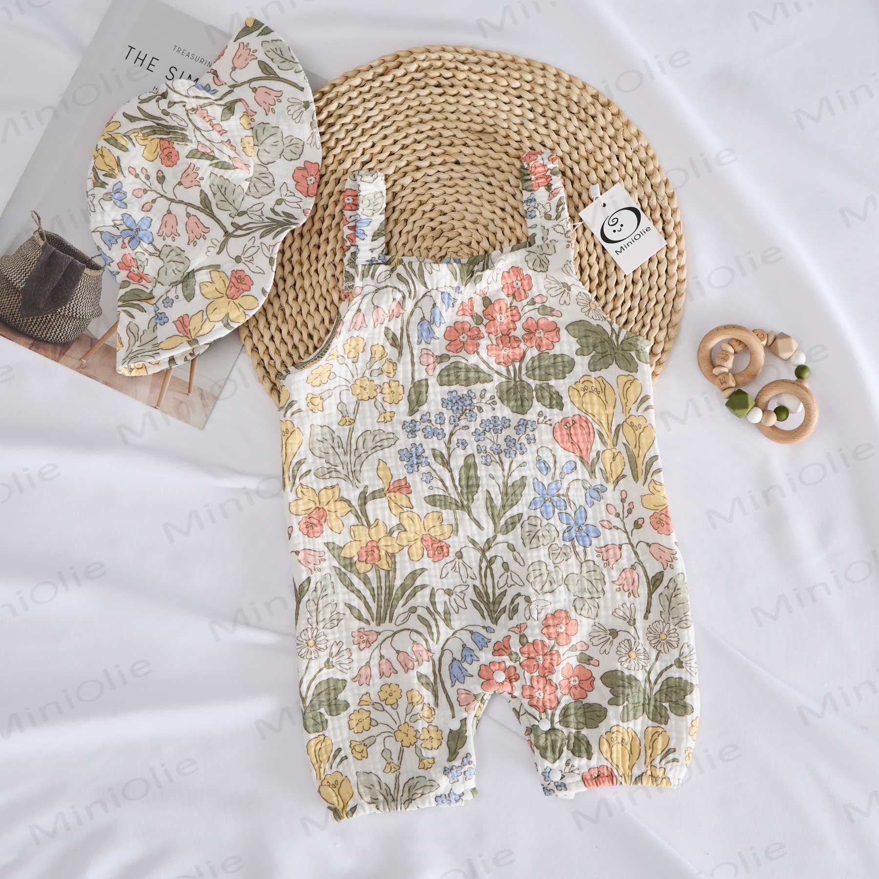 Baby Spring Flowers White Romper With Hat - image 2