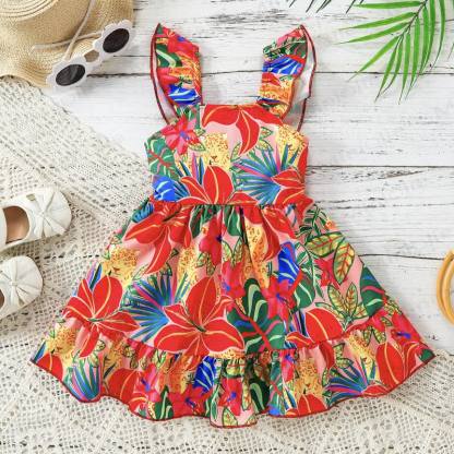 Baby Toddler Girls Red Floral Print Sleeveless Dress - Red - 4-5T - image 2