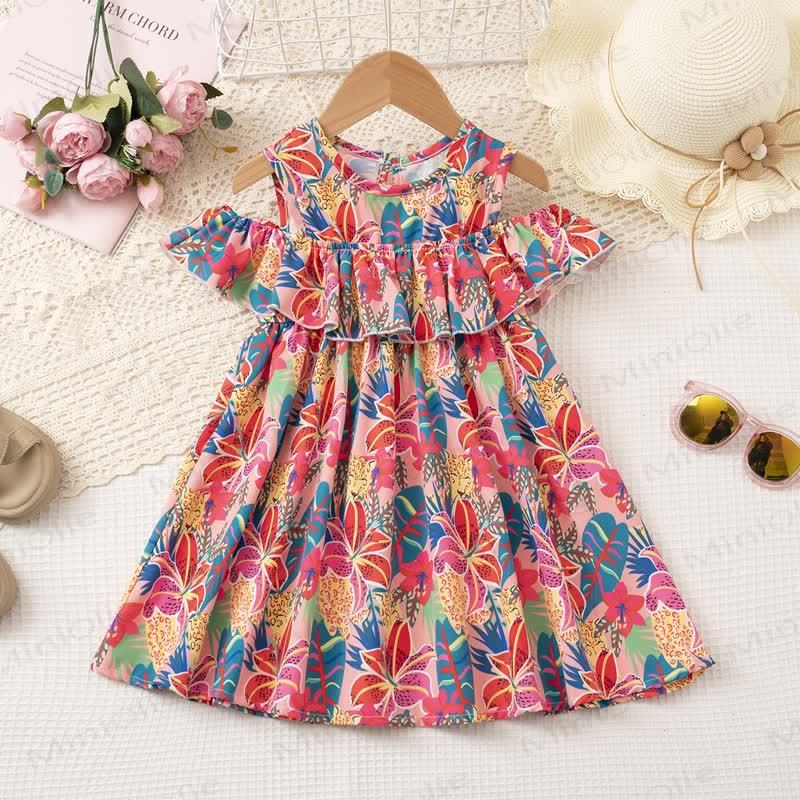 Toddler Girl Floral and Leaves Print Aline Dress - Green - 6-7T - image 4