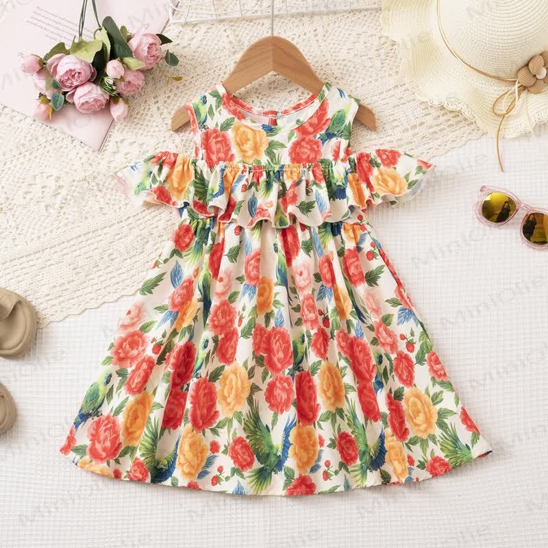 Toddler Girl Floral and Leaves Print Aline Dress - Red - 6-7T - image 3