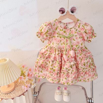 Toddler Girls Tulip Print Cotton Dress - Pink - 4-5T - image 2