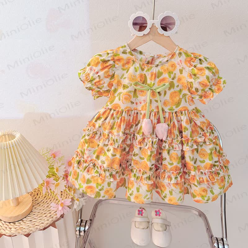 Toddler Girls Tulip Print Cotton Dress - Orange - 4-5T - image 1