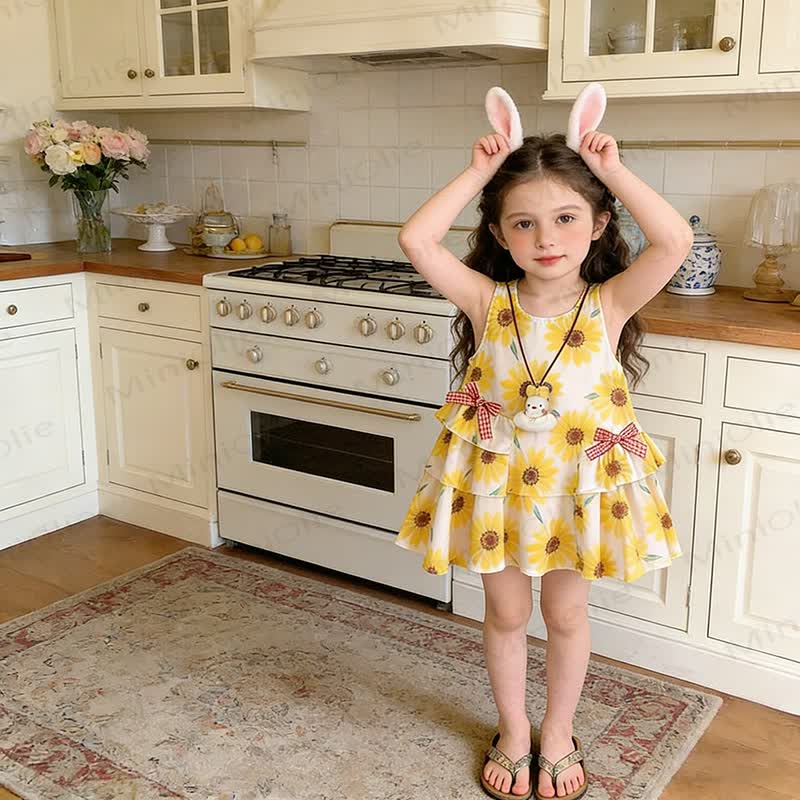 Toddler Kid Girls Flower or Dots or Animal Print Sleeveless Dress - Yellow - 10-11T - image 3