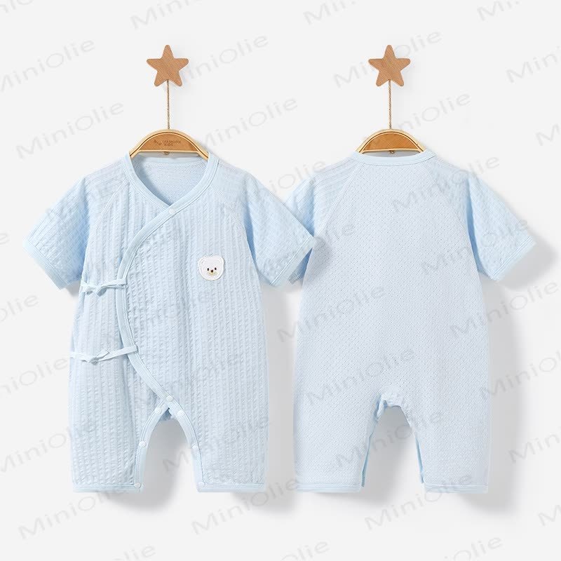 Baby Bear Pattern Solid Color Romper - Blue - 9-12M - image 2