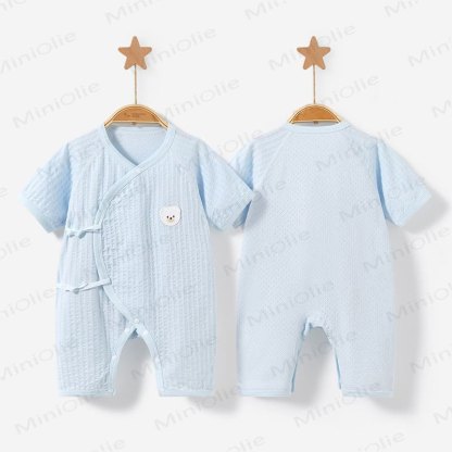 Baby Bear Pattern Solid Color Romper - Blue - 9-12M - image 2
