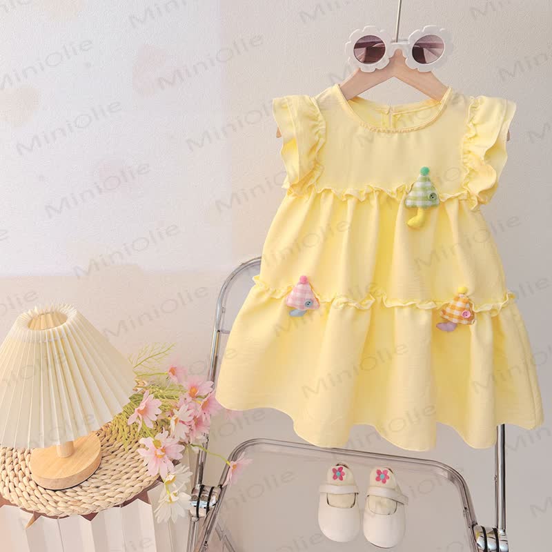 Toddler Girls Cotton Cartoon Umbrella Print Sleeveless Dress - Yellow - 4-5T - image 2