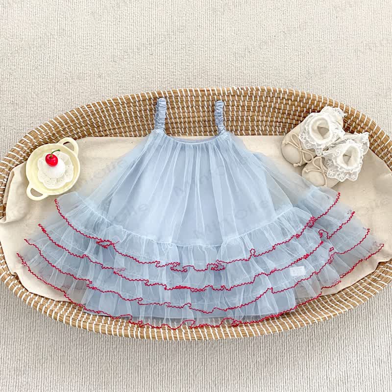 Baby Toddler Girls Cotton Lace Tulle Dress - Blue - 4-5T - image 2