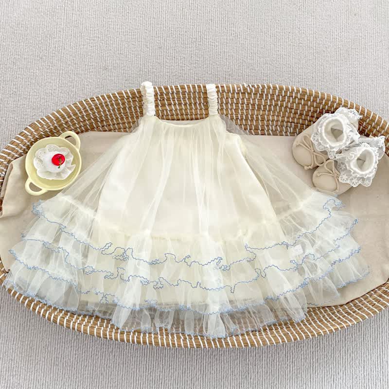 Baby Toddler Girls Cotton Lace Tulle Dress - Beige - 4-5T - image 3