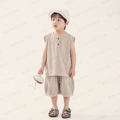 Toddler Boys Cotton Striped Tank Top and Shorts Set - Green - 8-9T - image 2