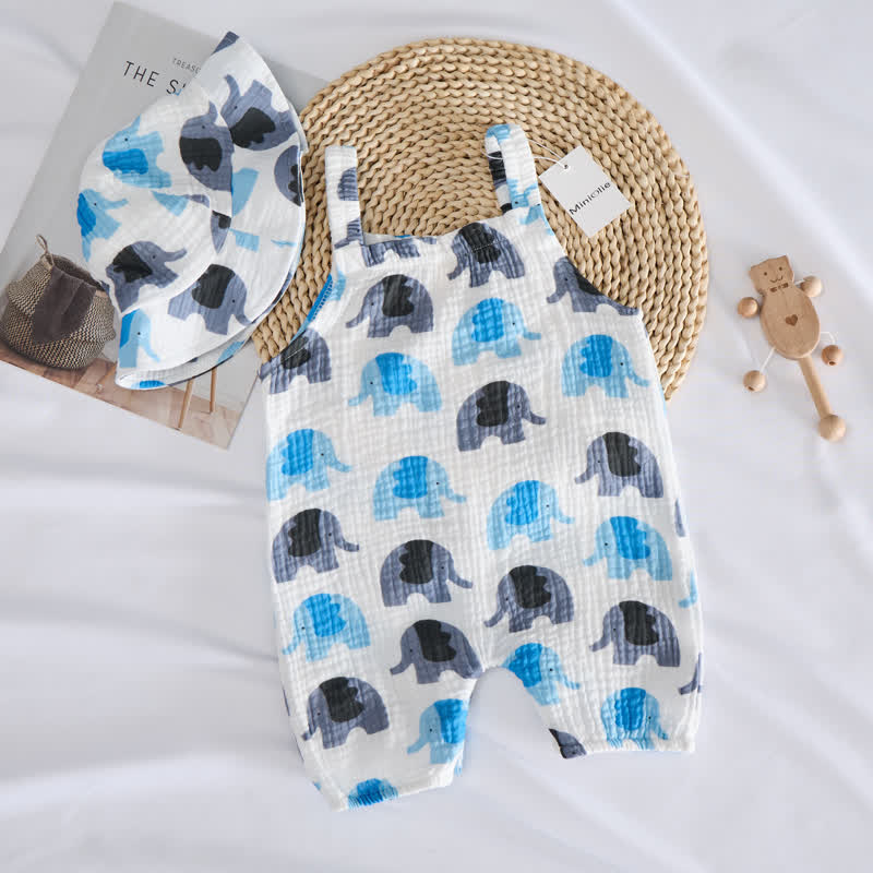 Baby Blue & Grey Elephants Jumpsuit with Hat - image 2