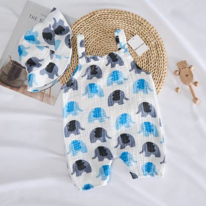 Baby Blue & Grey Elephants Jumpsuit with Hat - image 2