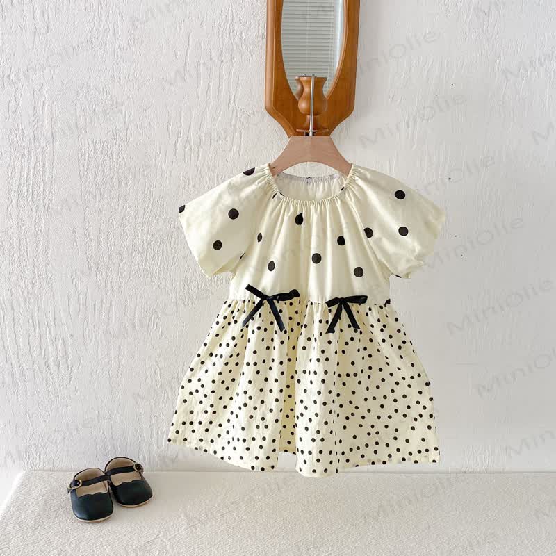 Toddler Girls Cotton Polka Dot Puff Sleeves Dress - image 1
