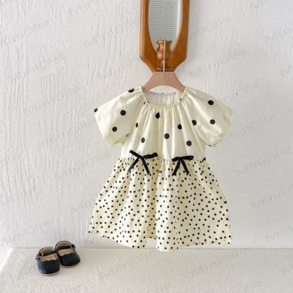 Toddler Girls Cotton Polka Dot Puff Sleeves Dress - image 1