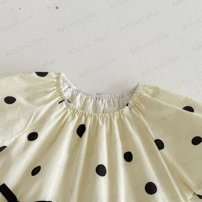 Toddler Girls Cotton Polka Dot Puff Sleeves Dress - image 5
