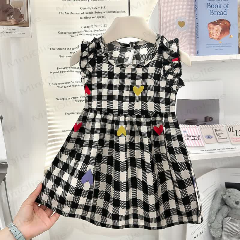 Toddler Girls Animal Rainbow Bow Sleeveless Dress - Black Plaid - 8-9T - image 5
