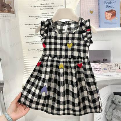 Toddler Girls Animal Rainbow Bow Sleeveless Dress - Black Plaid - 8-9T - image 5