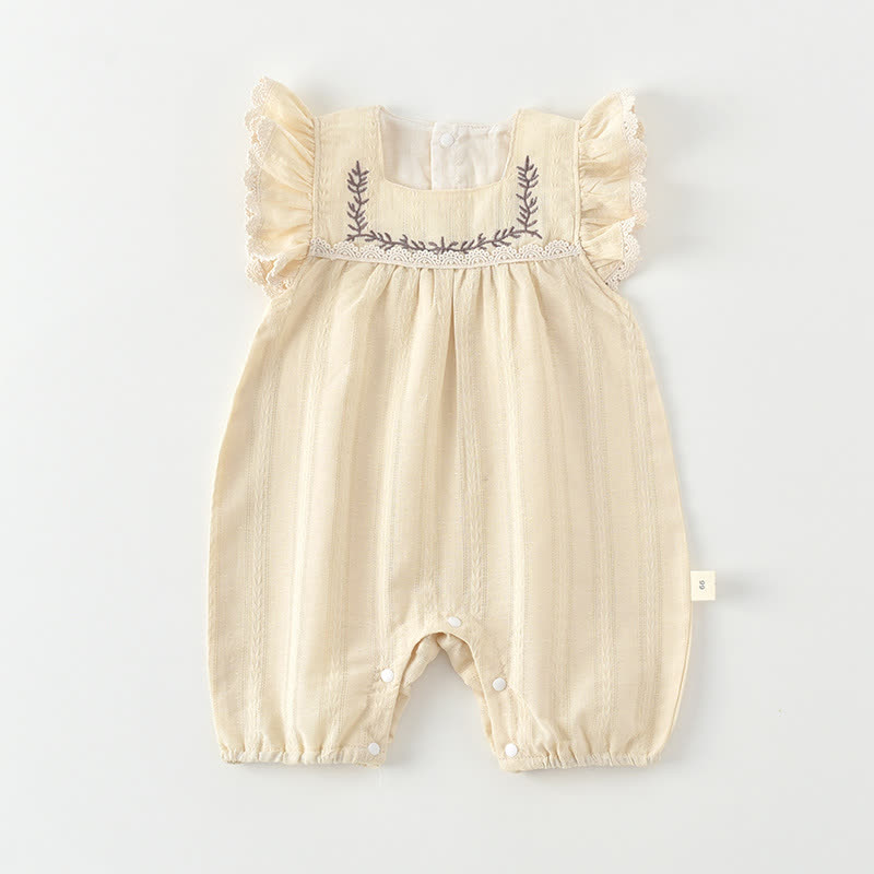 Baby Girl Lace Square-neck Romper - Beige - 18-24M - image 2