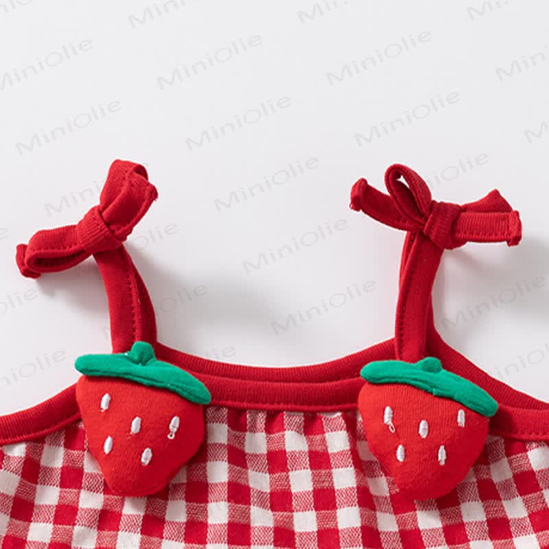 Toddler Girls Cotton Strawberry Print Plaid Sleeveless Dress - image 2