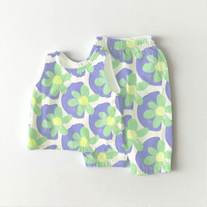Baby 2-piece Flower Dot Blue Sleeveless Set - Blue - 2-3T - image 1