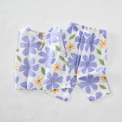 Baby Toddler Blue Flower Sleeveless 2-piece Set - image 4
