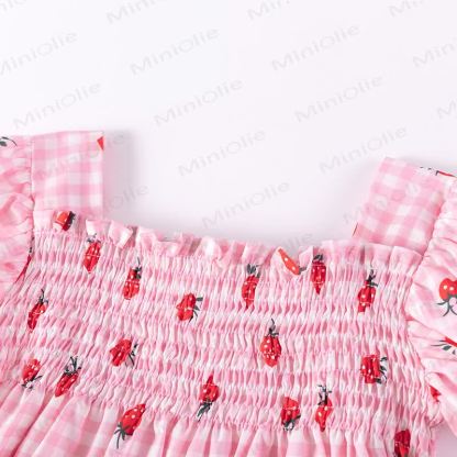 Toddler Girls Strawberry Print Pink Gingham Puff Sleeves Dress - image 3
