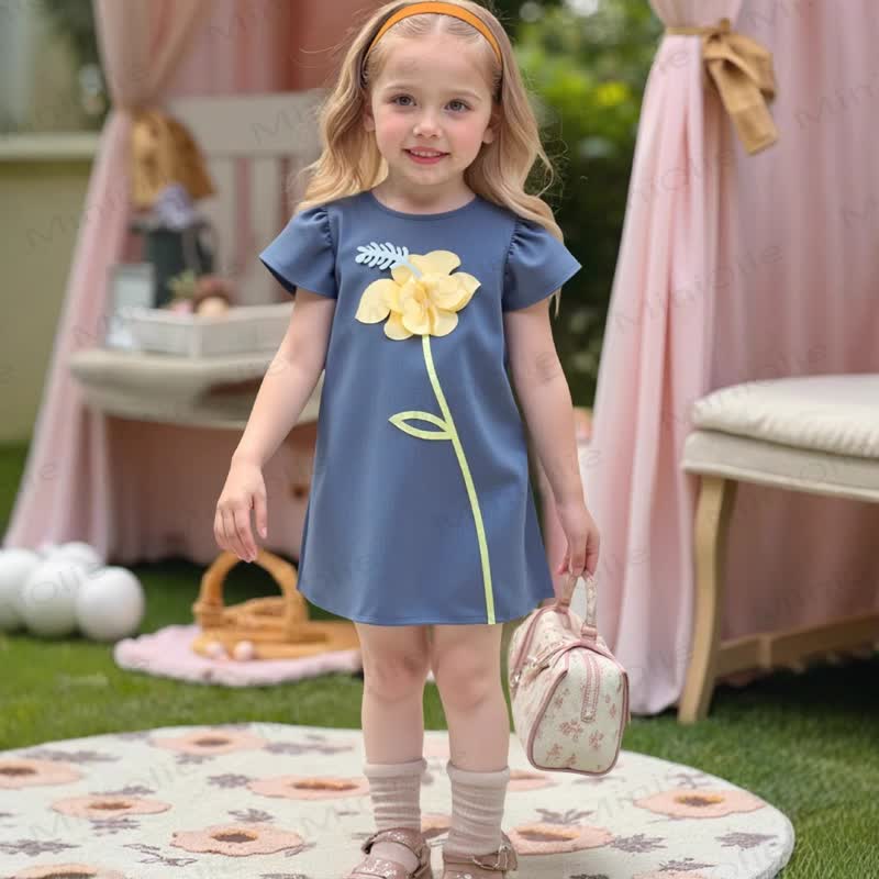 Toddler Girls 3D Yellow Flower A Line Dress - image 1