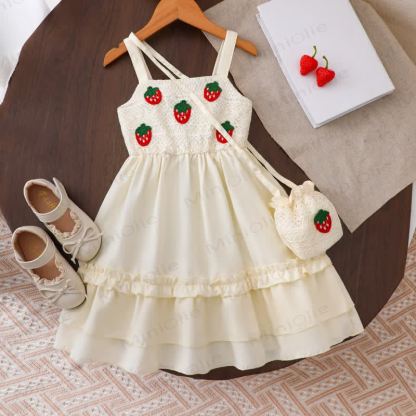Toddler Girls Strawberry Print Sleeveless Dress - Beige - 8-9T - image 1