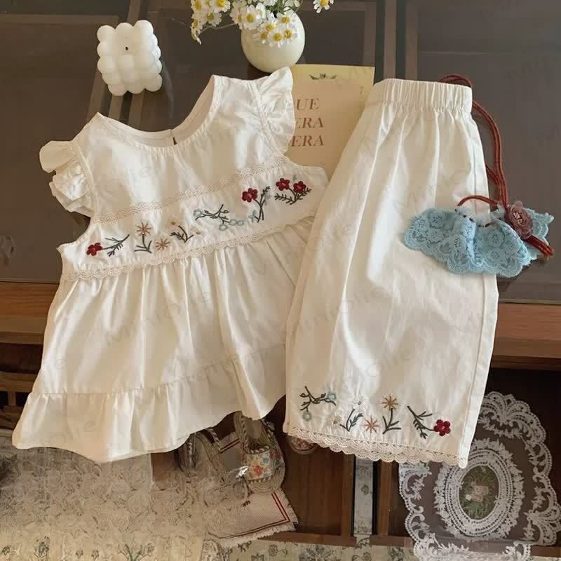 Toddler Girls Cotton Ruffle Tank Top and Pants Set - image 1