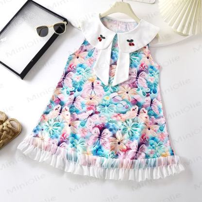 Toddler Kid Girls Butterfly Print Polyester Sleeveless Dress - Purple - 10-11T - image 2