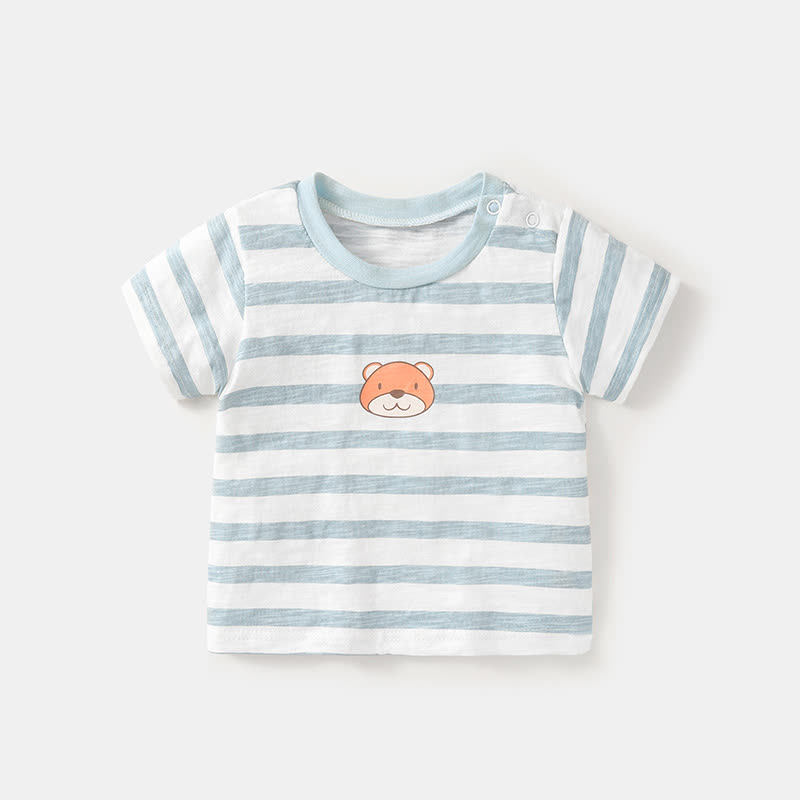 Baby Boy Bear Pattern T-shirt - Blue Stripe - 3-4T - image 3