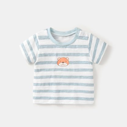 Baby Boy Bear Pattern T-shirt - Blue Stripe - 3-4T - image 3